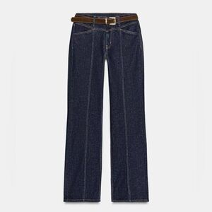 ZARA Mid-Rise Straight Slim Belted Jeans